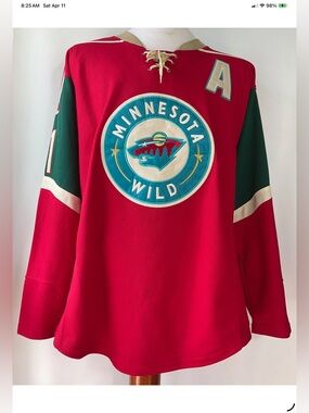 Reebok Minnesota Wild Zach Parise Stitched Jersey Size 48 W/Fight Strap